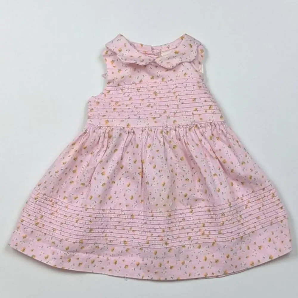 Laura Ashley Dress Baby Girls Size 6m Pink Floral Sundress Scalloped Collar